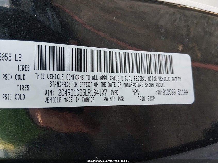 2020 Chrysler Voyager Lxi VIN: 2C4RC1DG5LR164107 Lot: 45588840