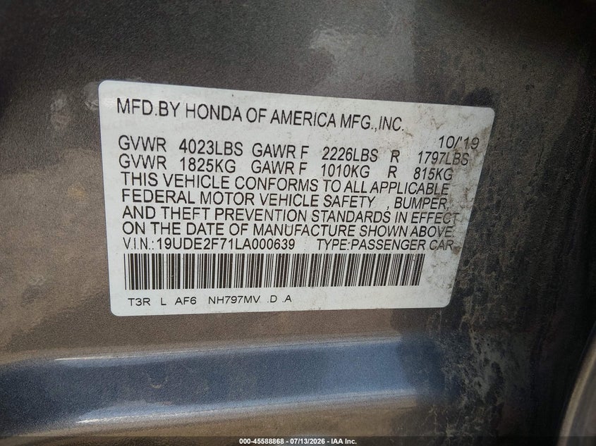 2020 Acura Ilx Premium Package/Technology Package VIN: 19UDE2F71LA000639 Lot: 45588868