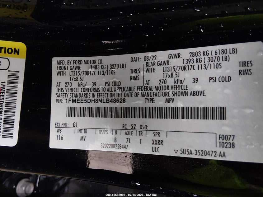 2022 Ford Bronco Everglades VIN: 1FMEE5DH8NLB48628 Lot: 45588997