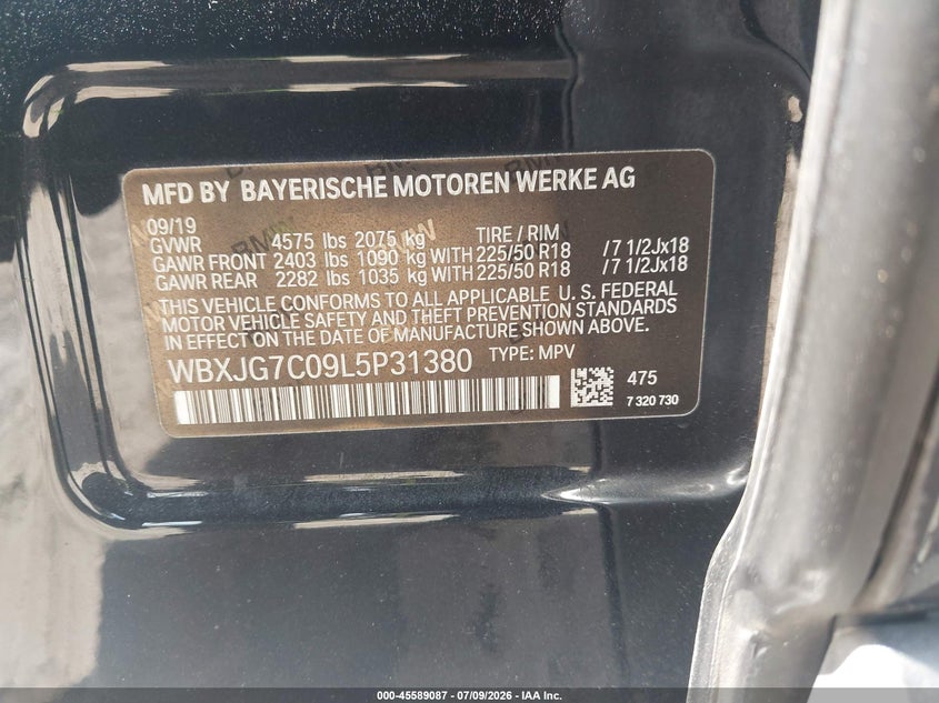 2020 BMW X1 Sdrive28I VIN: WBXJG7C09L5P31380 Lot: 45589087