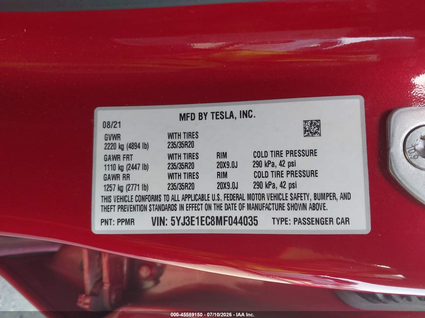 2021 TESLA MODEL 3 SEDAN ELECTRIC