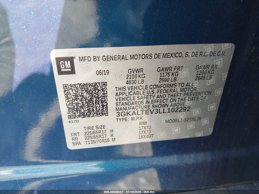 GMC TERRAIN 2020 VIN 3GKALTEV3LL102292