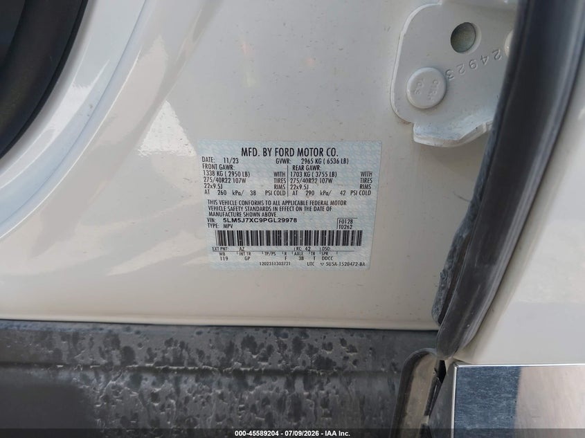 2023 Lincoln Aviator Reserve VIN: 5LM5J7XC9PGL29978 Lot: 45589204