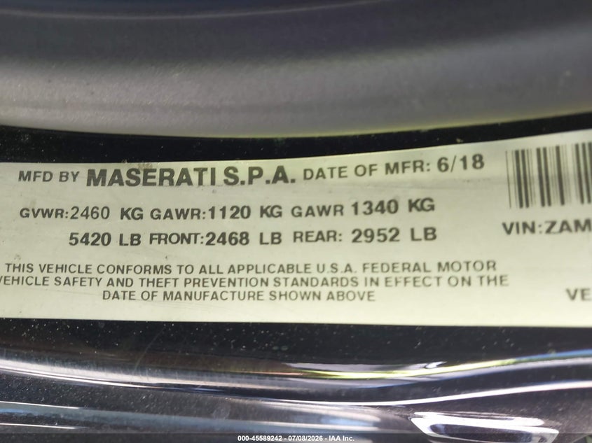 2019 Maserati Ghibli VIN: ZAM57XSA9K1310088 Lot: 45589242