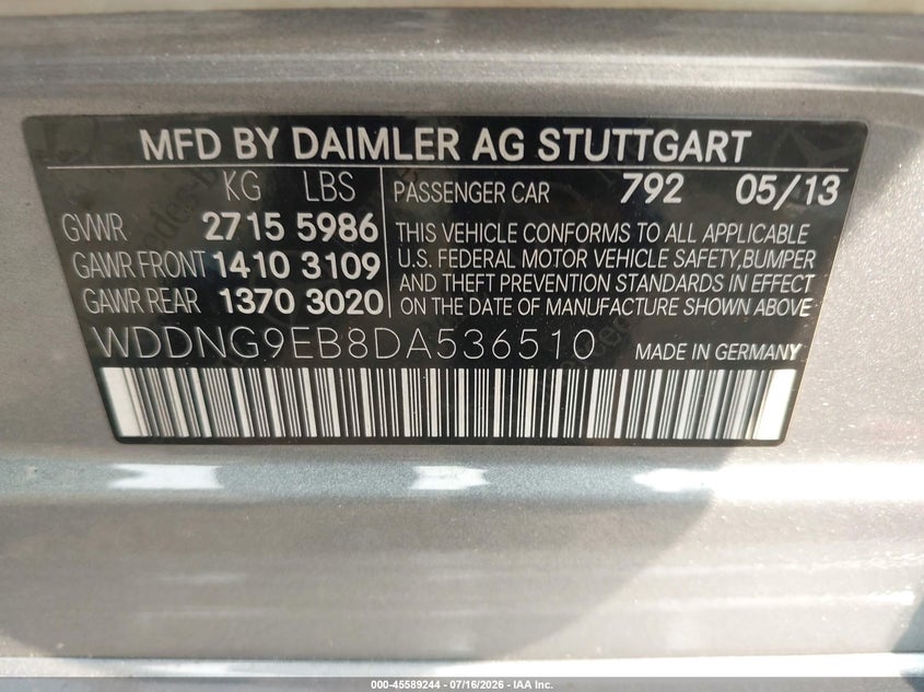 2013 Mercedes-Benz S 550 4Matic VIN: WDDNG9EB8DA536510 Lot: 45589244