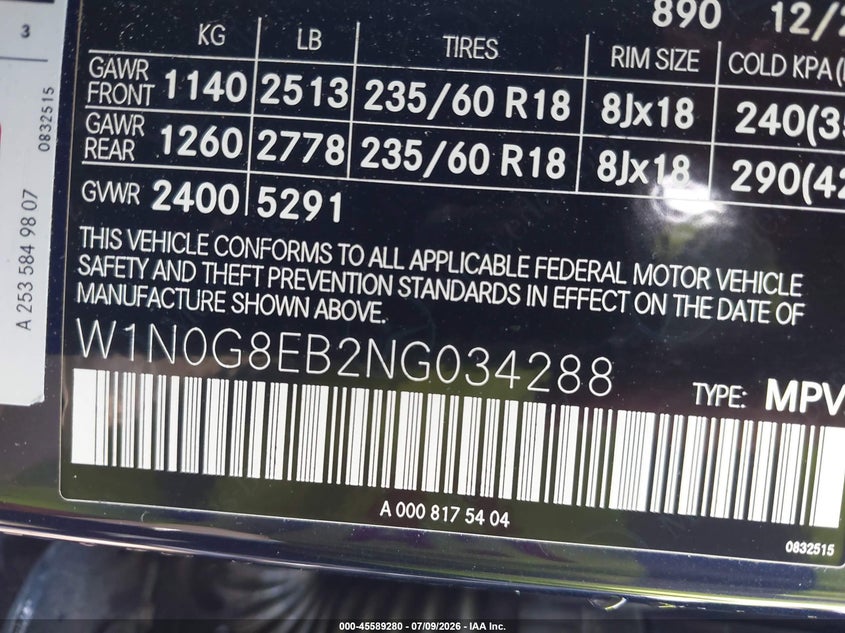 2022 Mercedes-Benz Glc 300 4Matic Suv VIN: W1N0G8EB2NG034288 Lot: 45589280