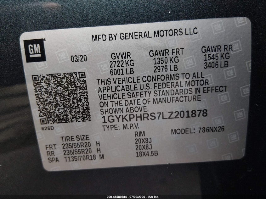 2020 Cadillac Xt6 Awd Sport VIN: 1GYKPHRS7LZ201878 Lot: 45589584
