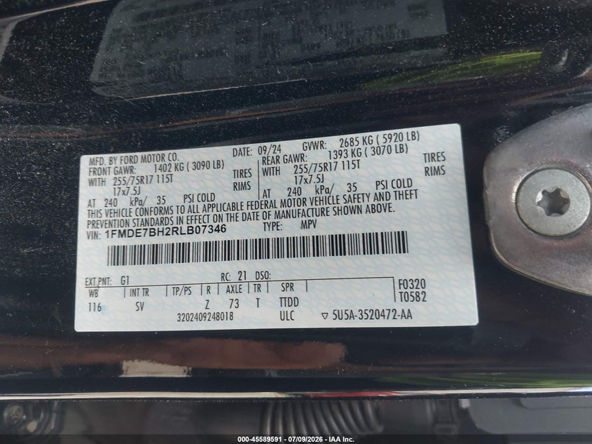 2024 Ford Bronco Big Bend VIN: 1FMDE7BH2RLB07346 Lot: 45589591