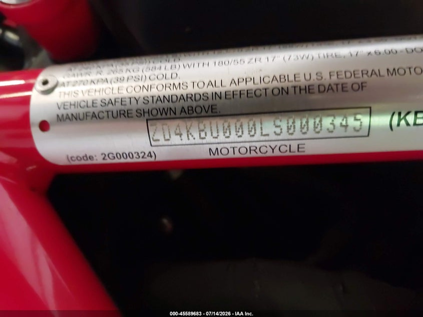 2020 Aprilia Dorsoduro VIN: ZD4KBU000LS000345 Lot: 45589683