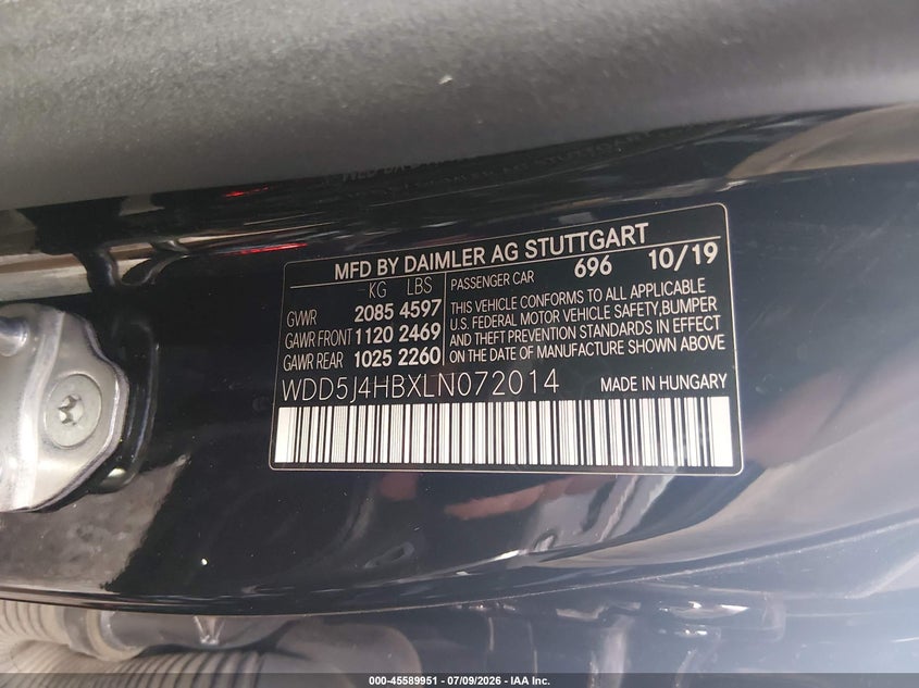 2020 Mercedes-Benz Cla 250 4Matic VIN: WDD5J4HBXLN072014 Lot: 45589951