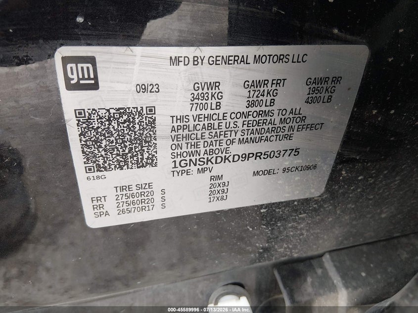 2023 Chevrolet Suburban 4Wd Z71 VIN: 1GNSKDKD9PR503775 Lot: 45589996