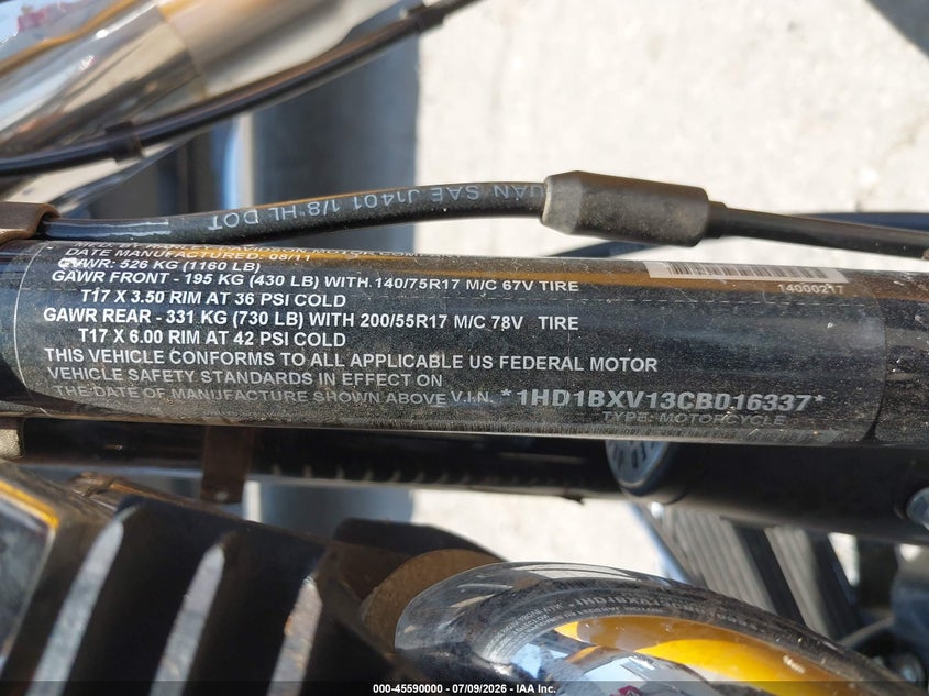 2012 Harley-Davidson Flstf Fatboy VIN: 1HD1BXV13CB016337 Lot: 45590000