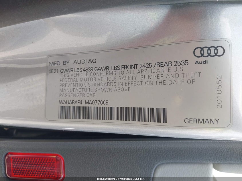 2021 Audi A4 Premium 40 Tfsi Quattro S Tronic VIN: WAUABAF41MA077665 Lot: 45590024