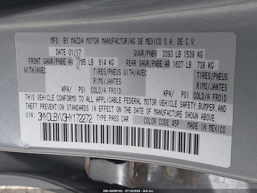 2017 Toyota Yaris Ia VIN: 3MYDLBYV3HY172272 Lot: 45590162