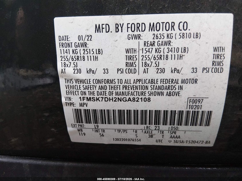 2022 FORD EXPLORER SPORT UTILITY VEHICLE 2.3L I-4 DI, DOHC, VVT, TURBO, 300HP