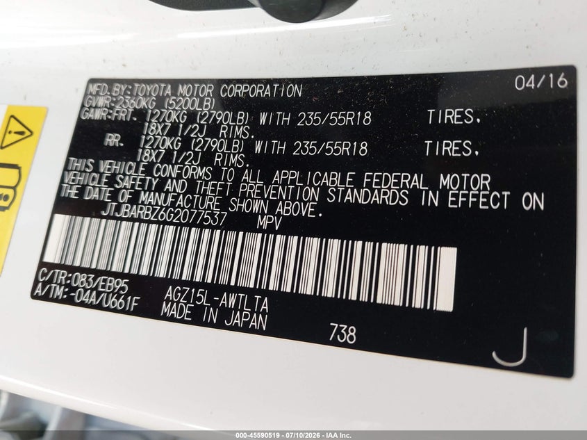 2016 Lexus Nx 200T F Sport VIN: JTJBARBZ6G2077537 Lot: 45590519