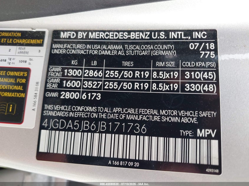 2018 Mercedes-Benz Gle 350 VIN: 4JGDA5JB6JB171736 Lot: 45590538