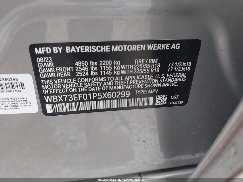 2023 BMW X1 xDrive28I VIN: WBX73EF01P5X60299 Lot: 45590544
