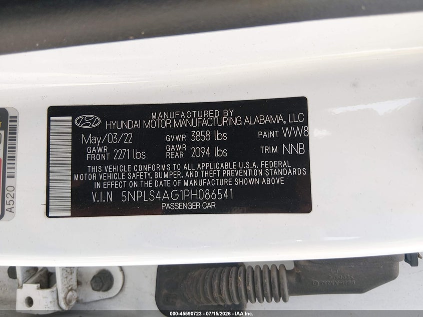 HYUNDAI ELANTRA 2023 VIN 5NPLS4AG1PH086541