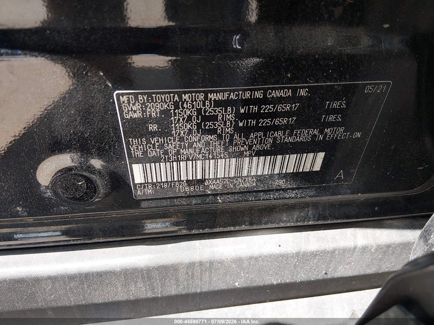 2021 TOYOTA RAV 4 SPORT UTILITY VEHICLE 2.5L I-4 DI, DOHC, VVT, 203HP