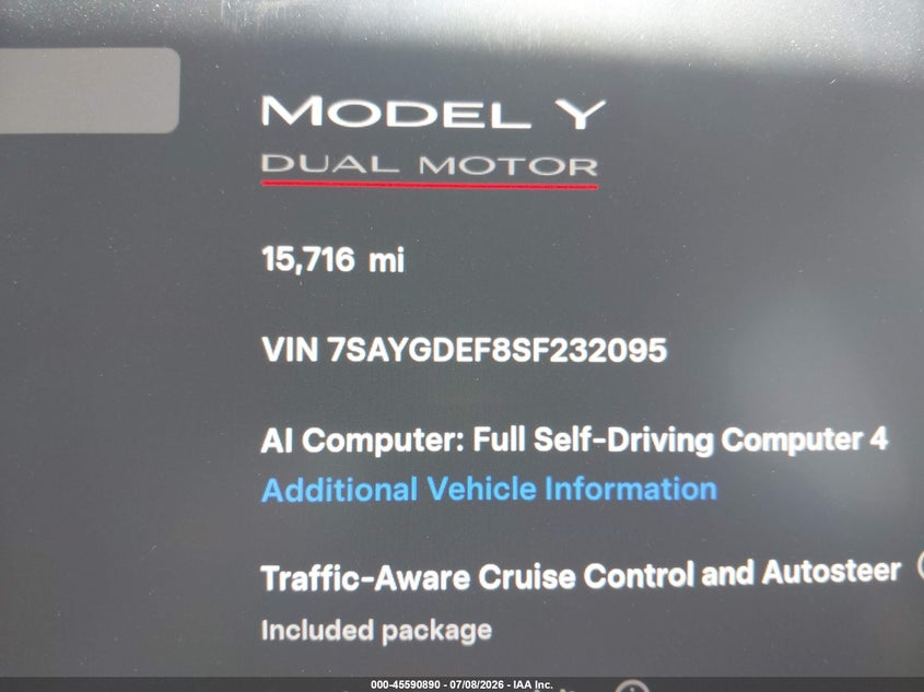 2025 TESLA MODEL Y auction photo 7