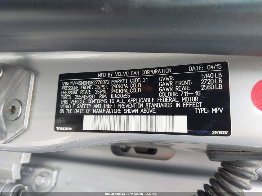 2016 Volvo Xc60 T6 Drive-E Platinum VIN: YV449MDM0G2778872 Lot: 45590934