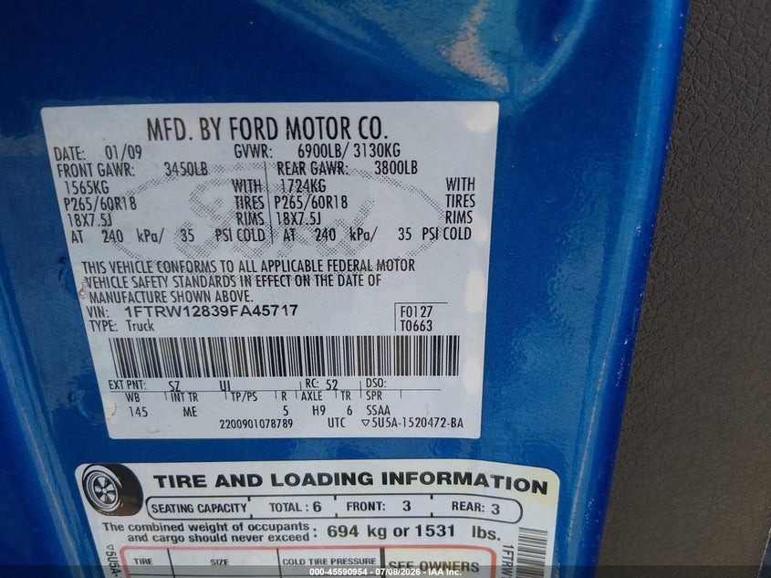 2009 FORD F-150 TRUCK 4.6L V-8 292HP