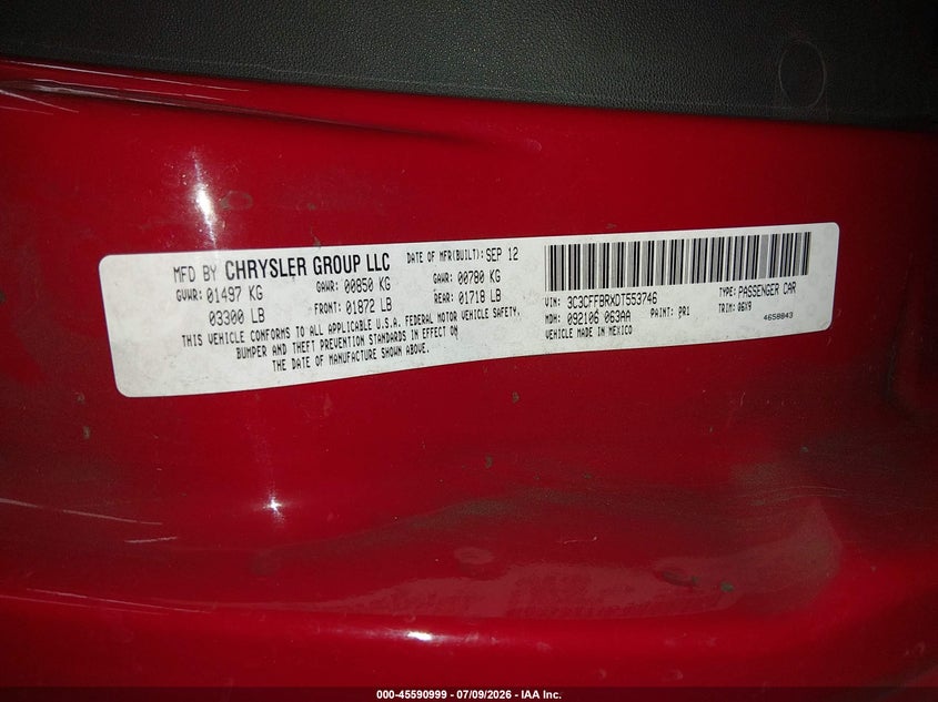 2013 Fiat 500 Sport VIN: 3C3CFFBRXDT553746 Lot: 45590999