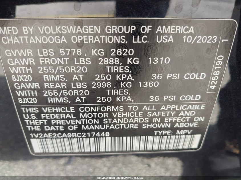 2024 Volkswagen Atlas Cross Sport 2.0T Sel R-Line VIN: 1V2AE2CA9RC217448 Lot: 45591028