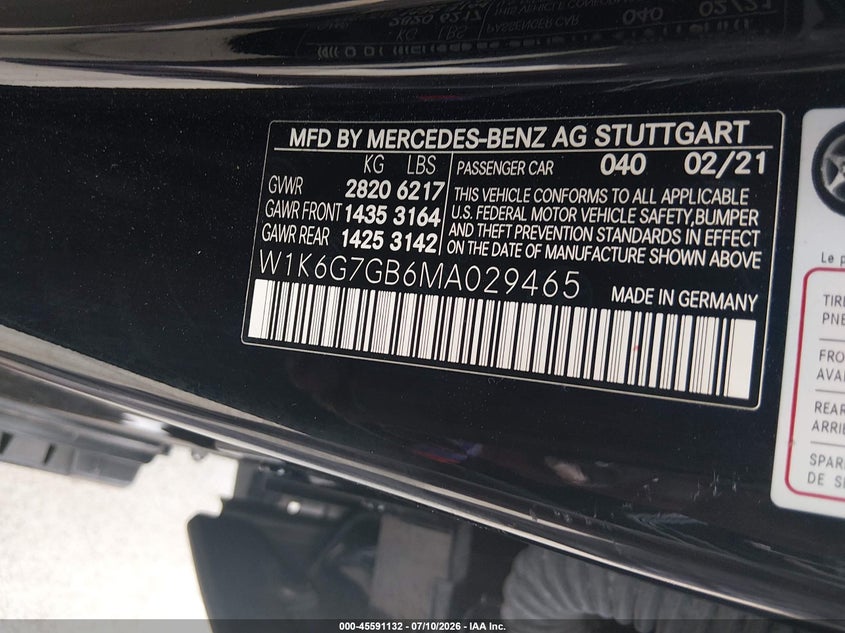2021 Mercedes-Benz S 580 4Matic VIN: W1K6G7GB6MA029465 Lot: 45591132