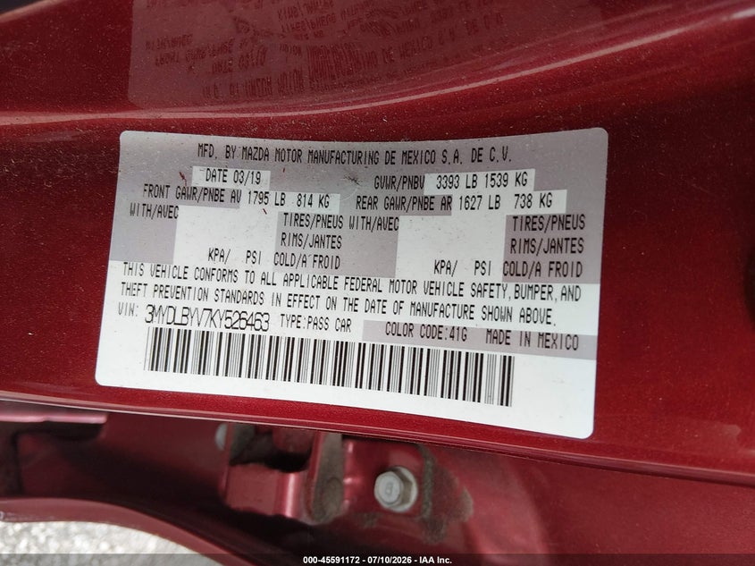 2019 Toyota Yaris L VIN: 3MYDLBYV7KY526463 Lot: 45591172