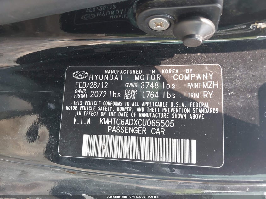 2012 HYUNDAI VELOSTER HATCHBACK 1.6L I-4 DI, DOHC, VVT, 138HP
