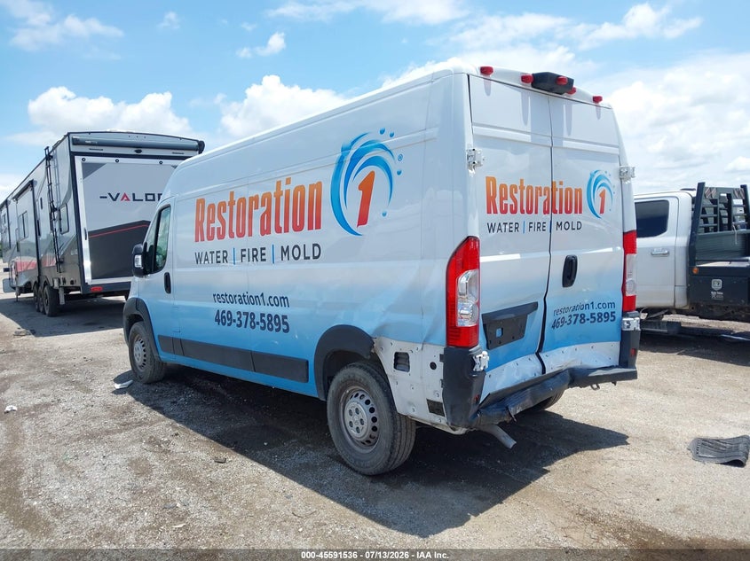 Vin: 3c6lrvdg0re120187, lot: 46089913, ram promaster 2500 tradesman high roof 159 wb w/pass seat 20243