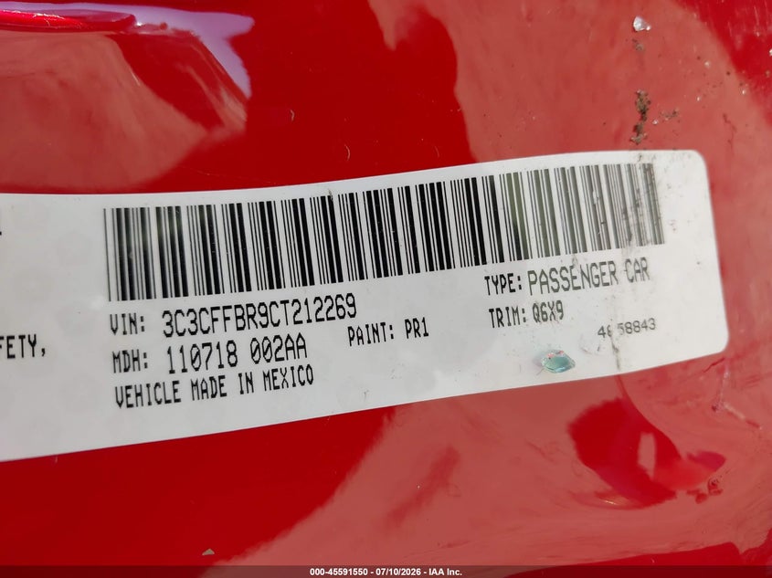 2012 Fiat 500 Sport VIN: 3C3CFFBR9CT212269 Lot: 45591550