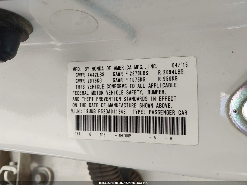 2016 Acura Tlx Tech VIN: 19UUB1F52GA011348 Lot: 45591618