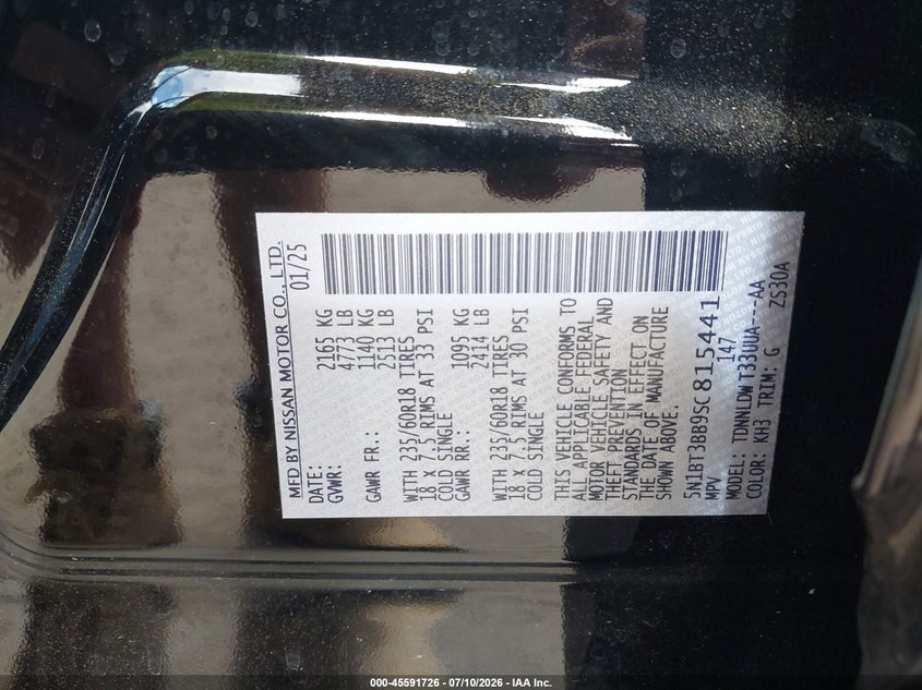 NISSAN ROGUE 2025 VIN 5N1BT3BB9SC815441