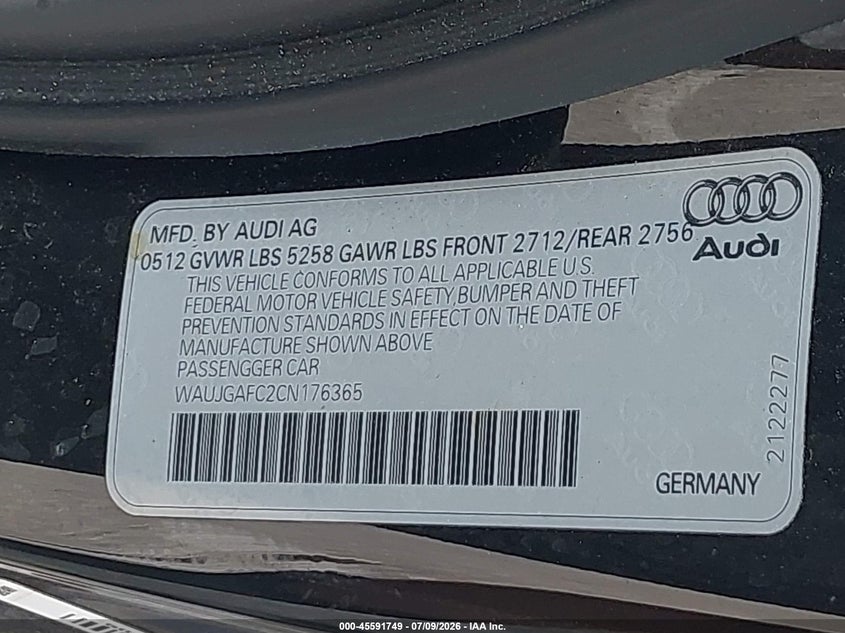 2012 Audi A6 3.0T Prestige VIN: WAUJGAFC2CN176365 Lot: 45591749