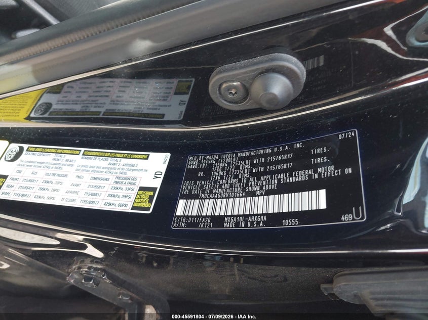 2024 Toyota Corolla Cross Le VIN: 7MUCAAAG0RV101664 Lot: 45591804