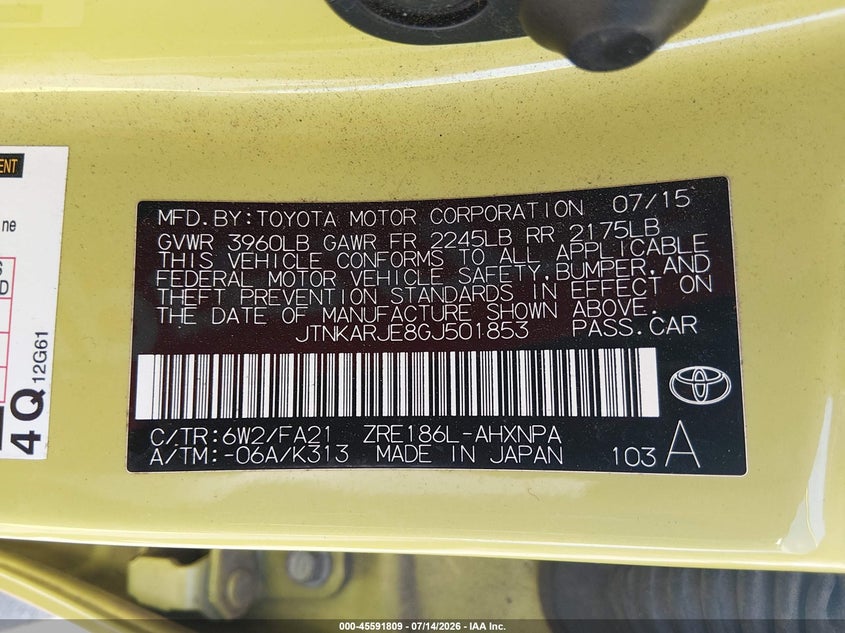 2016 Scion Im VIN: JTNKARJE8GJ501853 Lot: 45591809