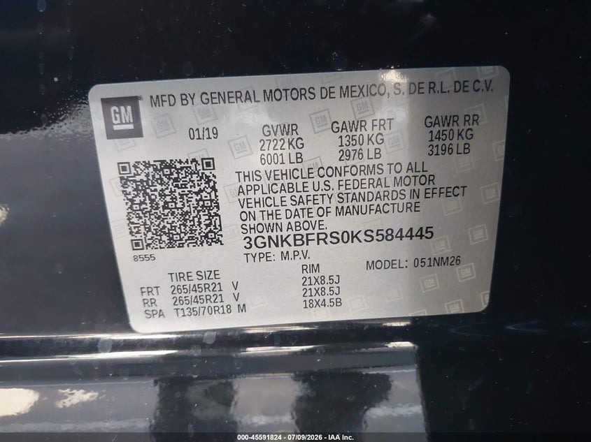 2019 Chevrolet Blazer Premier VIN: 3GNKBFRS0KS584445 Lot: 45591824