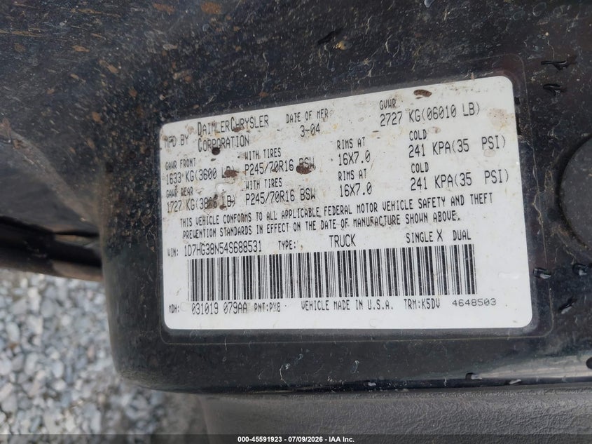 2004 Dodge Dakota Sport/Sxt VIN: 1D7HG38N54S688531 Lot: 45591923