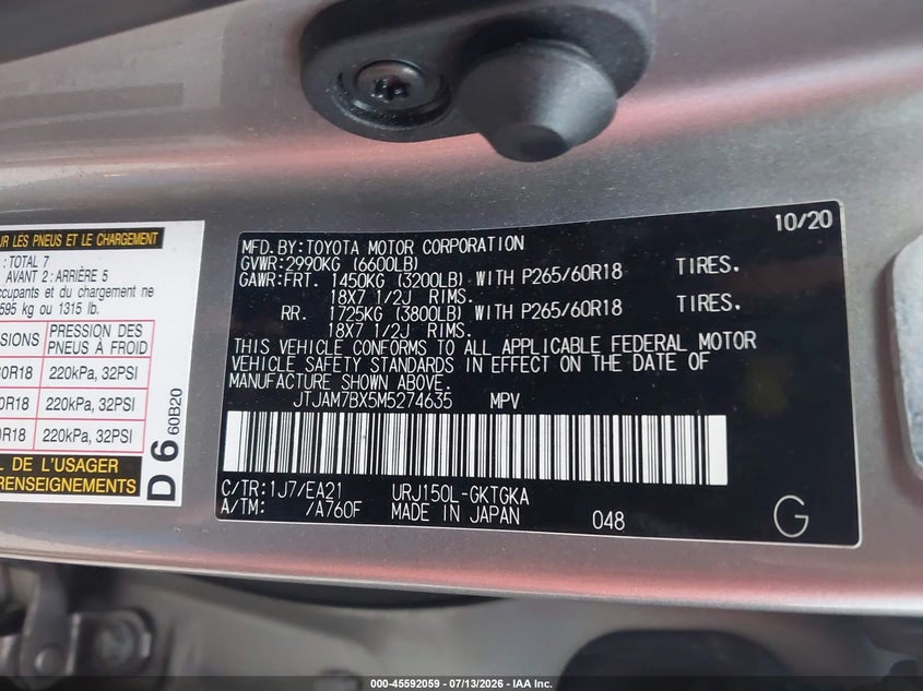 2021 Lexus Gx 460 Premium VIN: JTJAM7BX5M5274635 Lot: 45592059