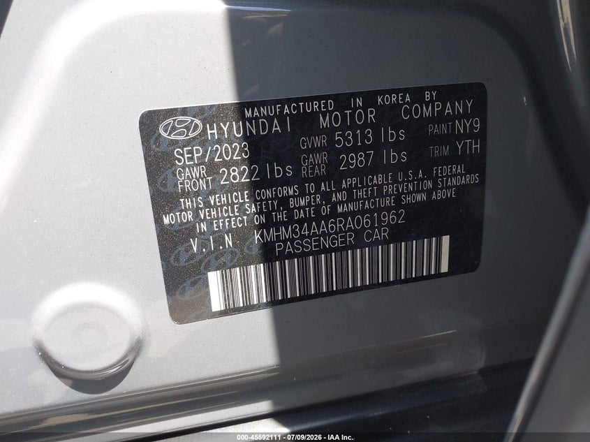 2024 Hyundai Ioniq 6 Sel VIN: KMHM34AA6RA061962 Lot: 45592111