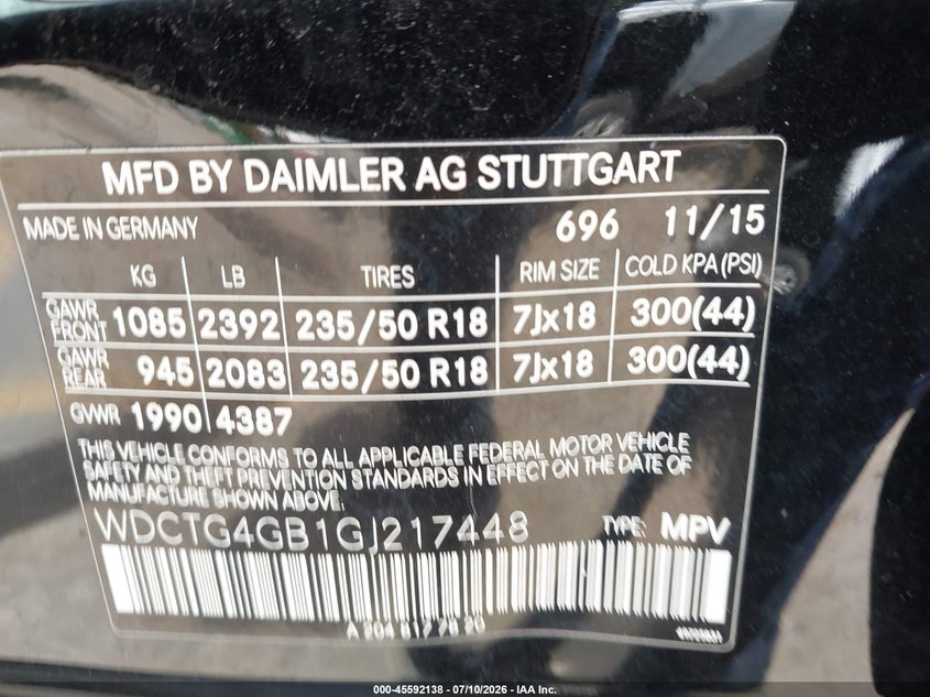 2016 Mercedes-Benz Gla 250 4Matic VIN: WDCTG4GB1GJ217448 Lot: 45592138