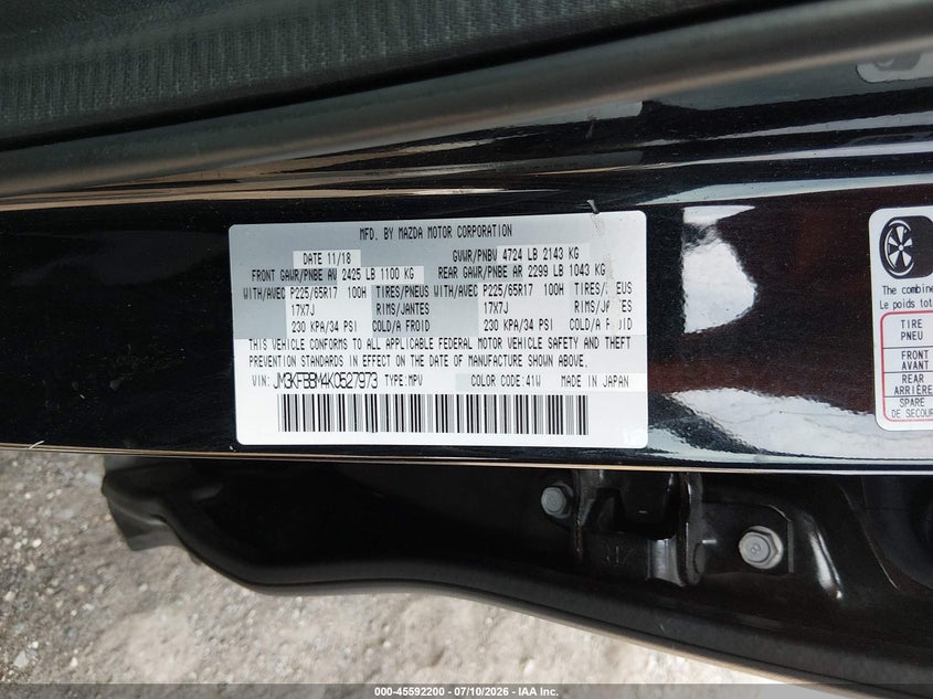 2019 Mazda Cx-5 Sport VIN: JM3KFBBM4K0527973 Lot: 45592200