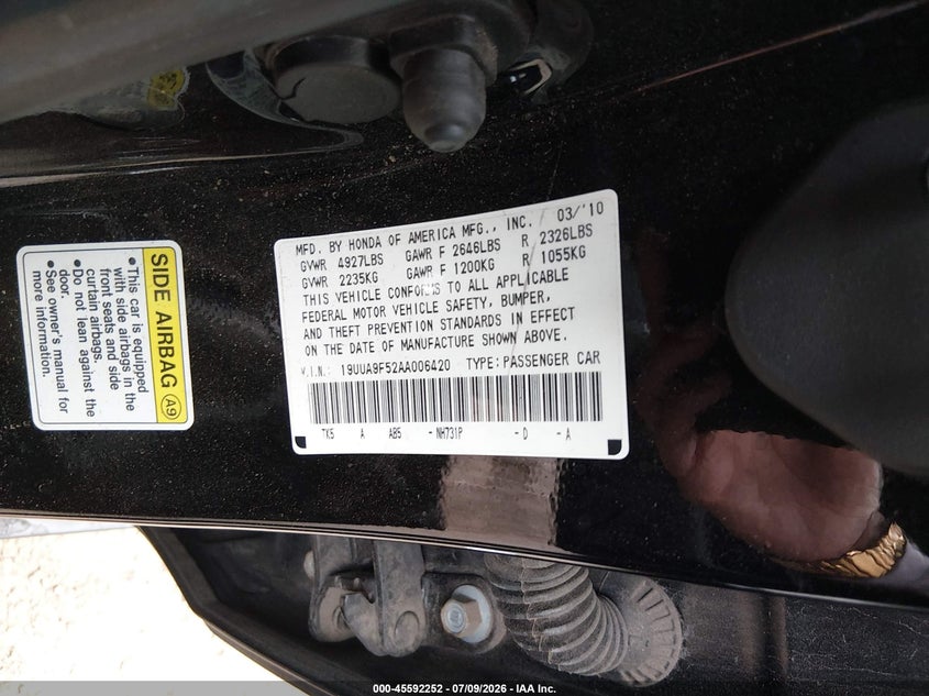 2010 Acura Tl 3.7 VIN: 19UUA9F52AA006420 Lot: 45592252
