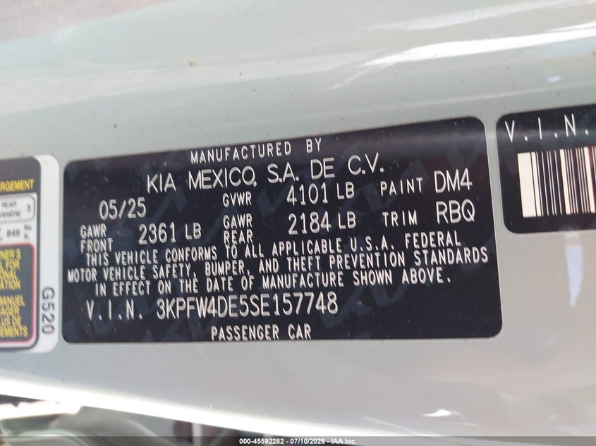 2025 Kia K4 Gt-Line VIN: 3KPFW4DE5SE157748 Lot: 45592282
