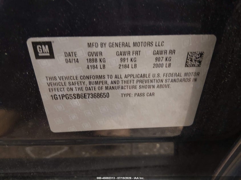 2014 Chevrolet Cruze Ltz VIN: 1G1PG5SB6E7368650 Lot: 45592313