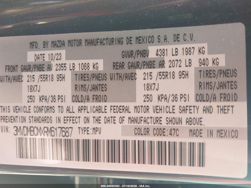 2024 Mazda Cx-30 Preferred VIN: 3MVDMBCMXRM617687 Lot: 45592362