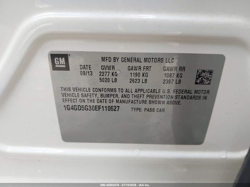 2014 Buick Lacrosse Premium I Group VIN: 1G4GD5G30EF110627 Lot: 45592476